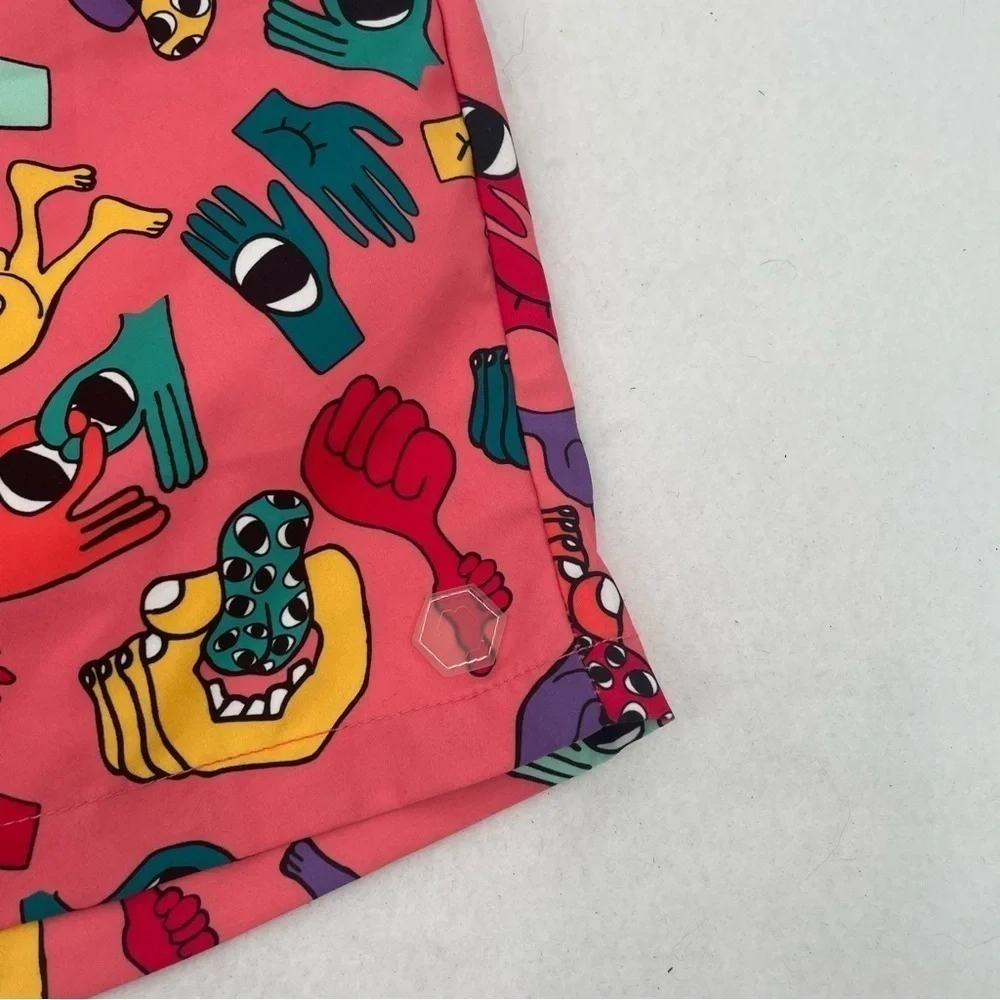 EMPYRE Men’s Swim Trunks Pink Hands/Feet print size: Large